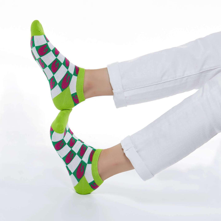 Checkerboard Green Women Socks Accesory UIN 